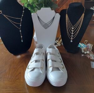 New White Leather Velcro Strap Converse Chuck Taylor Sneakers